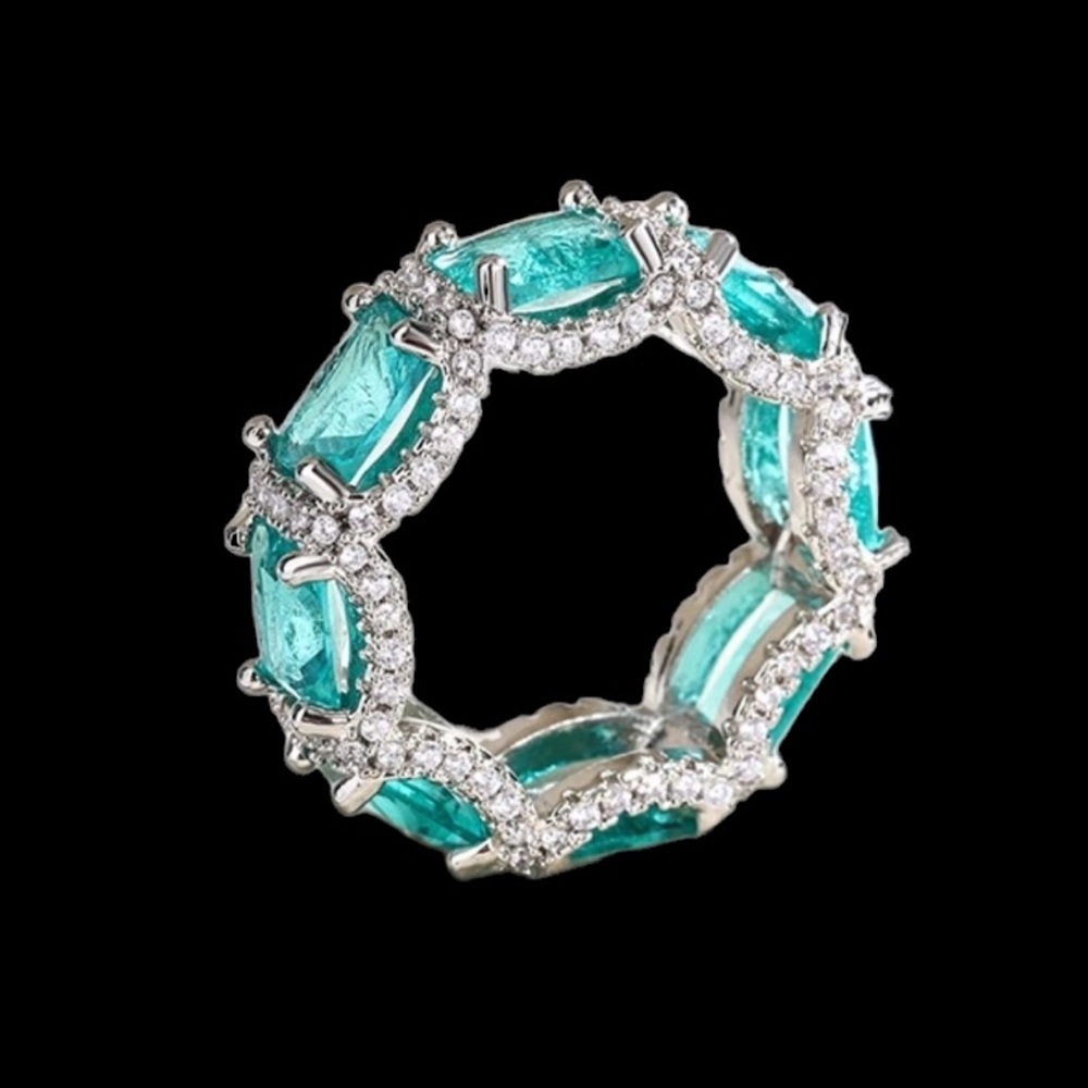 Green Pariba 925 Silver Eternity Ring - Picture 16 of 16